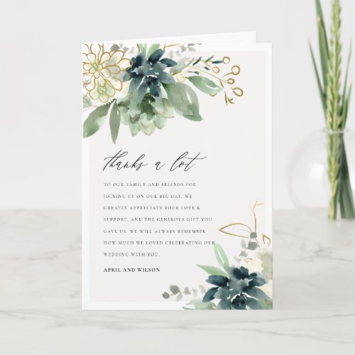 Elegant Dusky Blue Green Succulent Foliage Wedding Thank You Card
