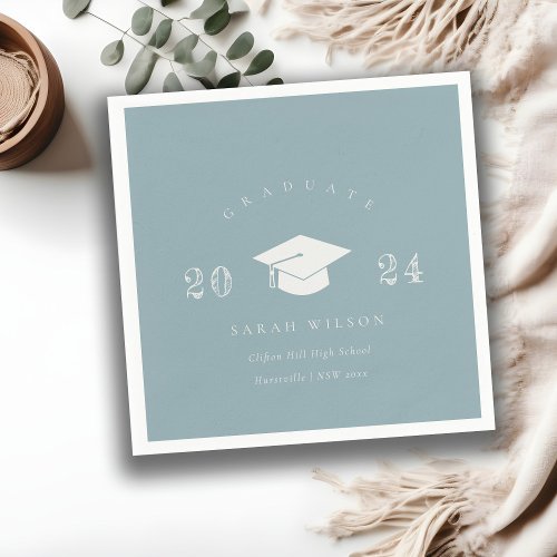 Elegant Dusky Blue Grey Minimal Simple Graduation Napkins