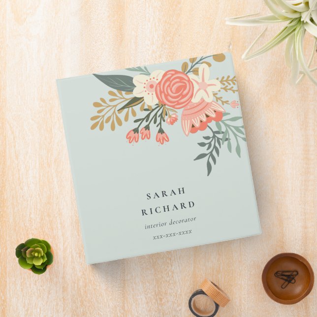 Elegant Dusky Blue Orange Blush Ambrosia Floral  3 Ring Binder (In Situ)