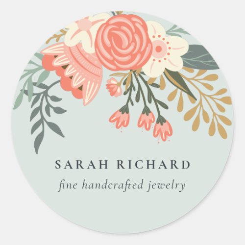 Elegant Dusky Blue Orange Blush Ambrosia Floral  Classic Round Sticker