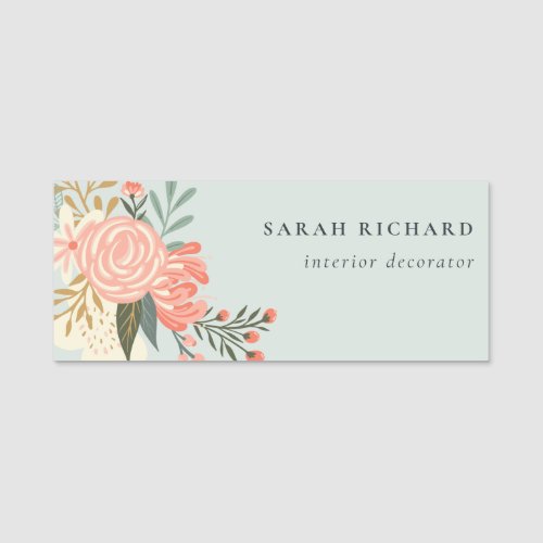 Elegant Dusky Blue Orange Blush Ambrosia Floral Name Tag