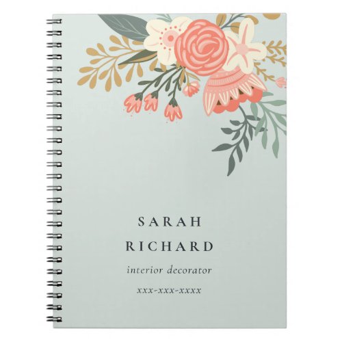 Elegant Dusky Blue Orange Blush Ambrosia Floral  Notebook