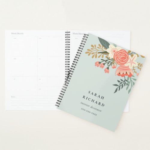 Elegant Dusky Blue Orange Blush Ambrosia Floral  Planner