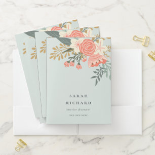 Elegant Dusky Blue Orange Blush Ambrosia Floral Pocket Folder