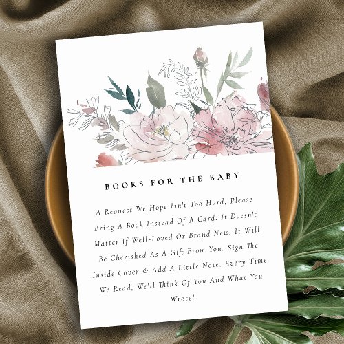 Elegant Dusky Blush Floral Books For Baby Shower Enclosure Card