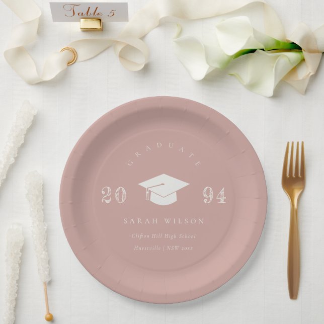 Elegant Dusky Blush Pink Minimal Simple Graduation Paper Plates (Wedding)