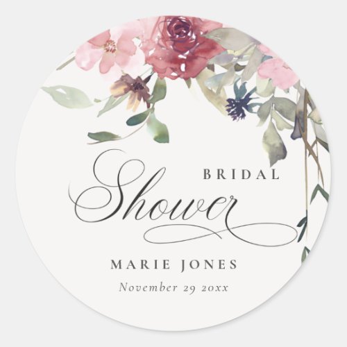 Elegant Dusky Blush Rose Floral Bridal Shower Classic Round Sticker