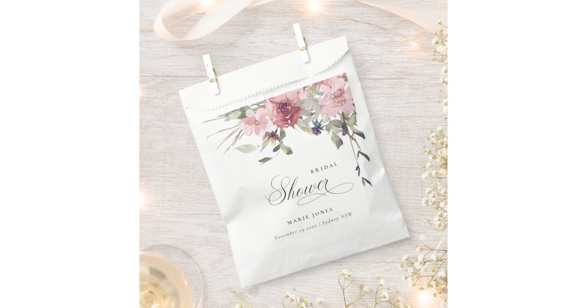 Elegant Dusky Blush Rose Floral Bridal Shower Favor Bag | Zazzle