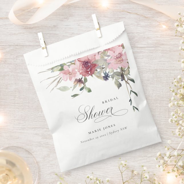 Elegant Dusky Blush Rose Floral Bridal Shower Favor Bag (Clipped)