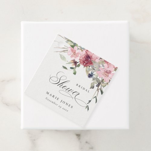 Elegant Dusky Blush Rose Floral Bridal Shower Favor Tags