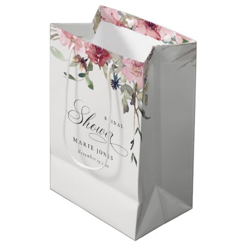 Elegant Dusky Blush Rose Floral Bridal Shower  Medium Gift Bag