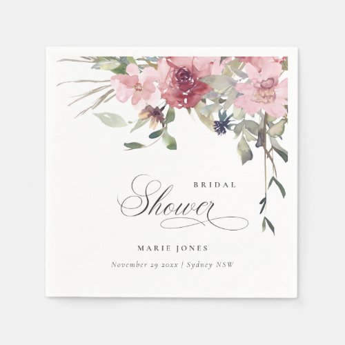 Elegant Dusky Blush Rose Floral Bridal Shower Napkins