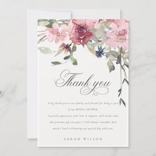 Elegant Dusky Blush Rose Floral Bridal Shower Thank You Card