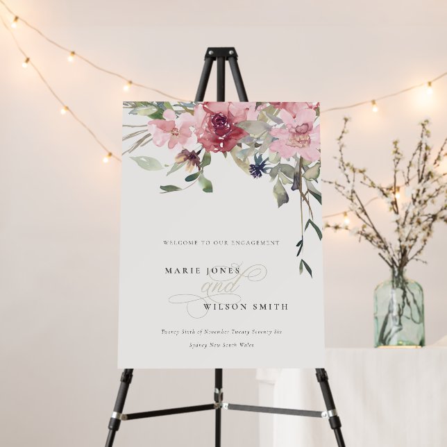 Elegant Dusky Blush Rose Floral Engagement Welcome Foam Board (In Situ (Stand))