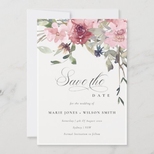 Elegant Dusky Blush Rose Floral Save the Date Card