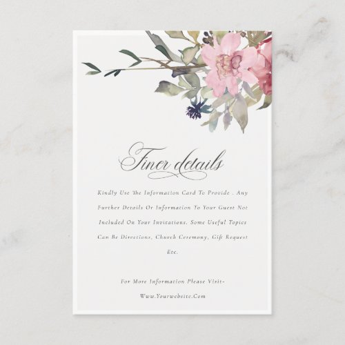 Elegant Dusky Blush Rose Floral Wedding Details Enclosure Card