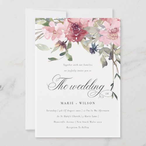 Elegant Dusky Blush Rose Floral Wedding Invite