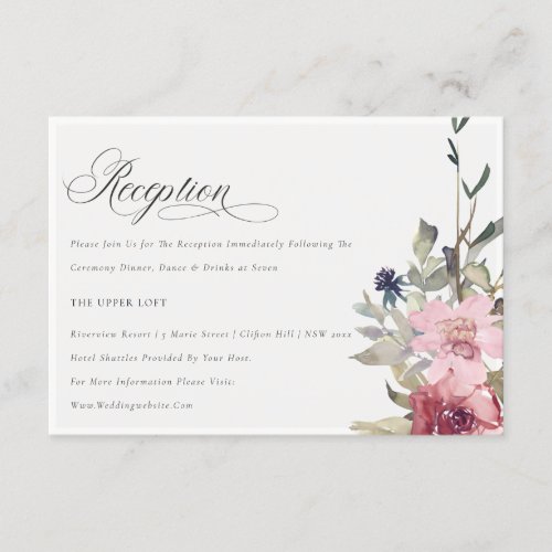 Elegant Dusky Blush Rose Floral Wedding Reception Enclosure Card
