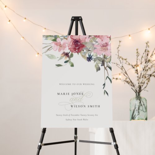 Elegant Dusky Blush Rose Floral Wedding Welcome Foam Board