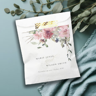 Elegant Dusky Blush Rose Wildflower Floral Wedding Favor Bag