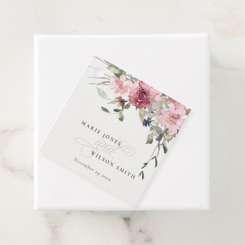 Elegant Dusky Blush Rose Wildflower Floral Wedding Favor Tags