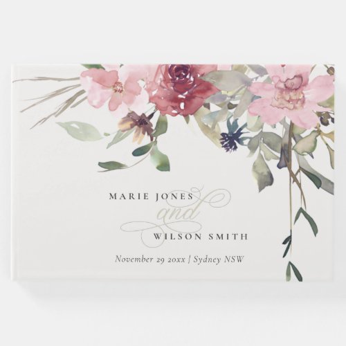 Elegant Dusky Blush Rose Wildflower Floral Wedding Guest Book
