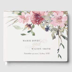 Elegant Dusky Blush Rose Wildflower Floral Wedding Guest Book