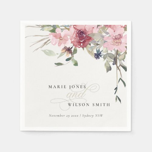 Elegant Dusky Blush Rose Wildflower Floral Wedding Napkins