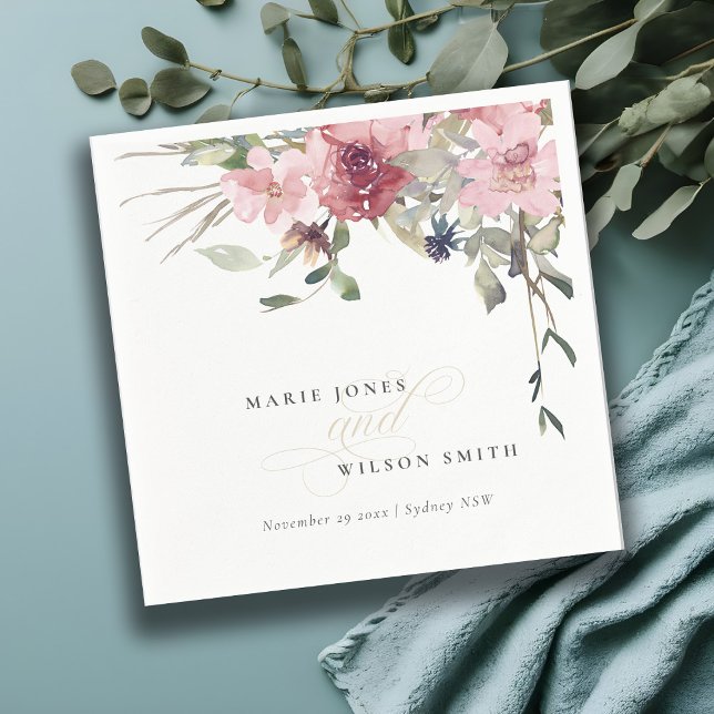 Elegant Dusky Blush Rose Wildflower Floral Wedding Napkins (Creator Uploaded)