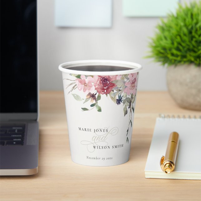 Elegant Dusky Blush Rose Wildflower Floral Wedding Paper Cups (Insitu)