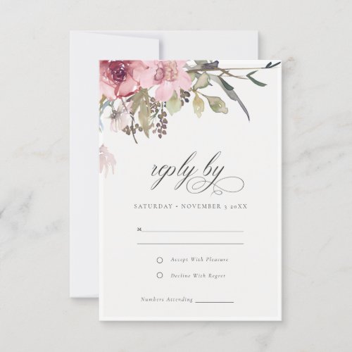Elegant Dusky Blush Rose Wildflower Floral Wedding RSVP Card