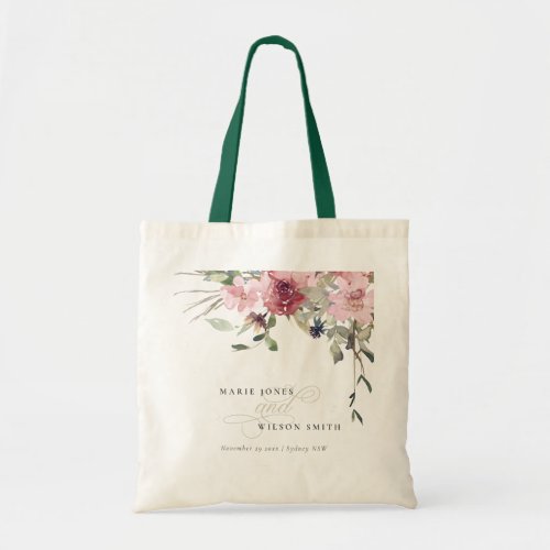 Elegant Dusky Blush Rose Wildflower Floral Wedding Tote Bag