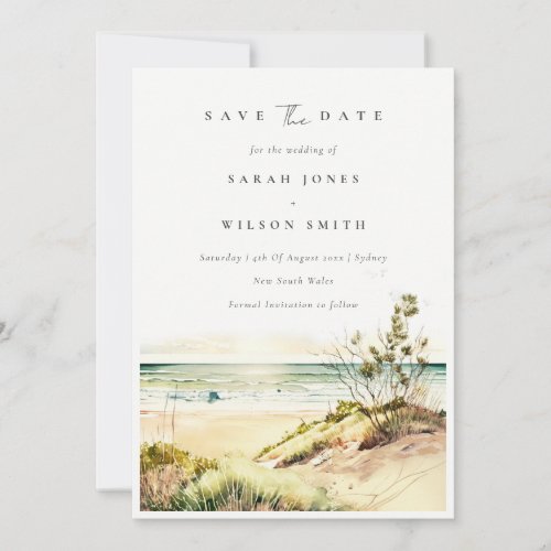 Elegant Dusky Coastal Beach Sand Sun Seascape Save The Date