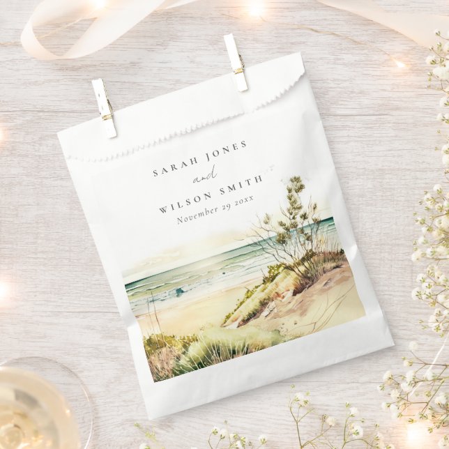 Elegant Dusky Coastal Beach Sun Seascape Wedding Favor Bag (Clipped)