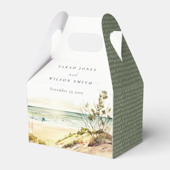 Elegant Dusky Coastal Beach Sun Seascape Wedding Favor Boxes (Front Side)