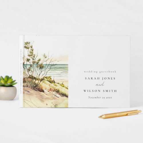 Elegant Dusky Coastal Beach Sun Seascape Wedding Guest Book