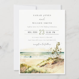 Elegant Dusky Coastal Beach Sun Seascape Wedding Invitation