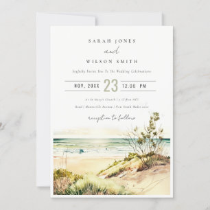 Elegant Dusky Coastal Beach Sun Seascape Wedding Invitation