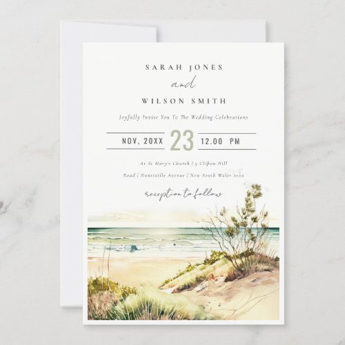 Elegant Dusky Coastal Beach Sun Seascape Wedding Invitation