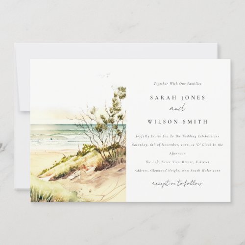 Elegant Dusky Coastal Beach Sun Seascape Wedding Invitation