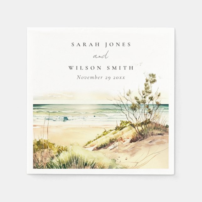 Elegant Dusky Coastal Beach Sun Seascape Wedding Napkins (Front)