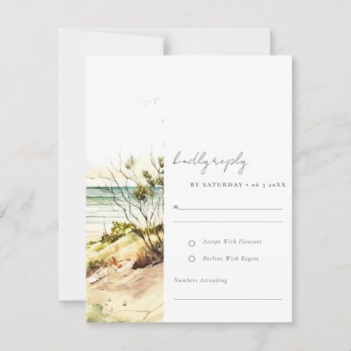 Elegant Dusky Coastal Beach Sun Seascape Wedding RSVP Card