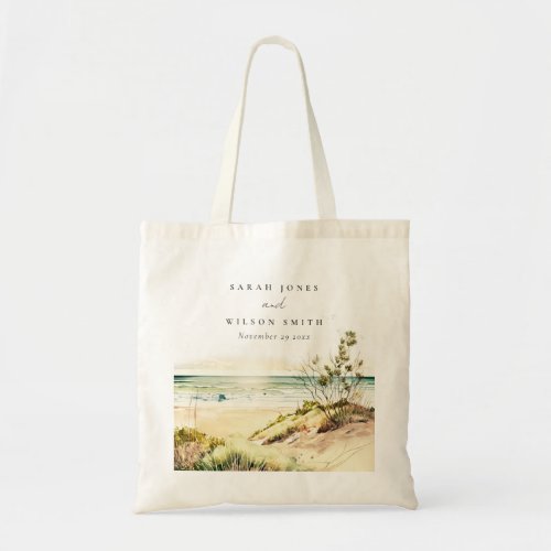 Elegant Dusky Coastal Beach Sun Seascape Wedding Tote Bag