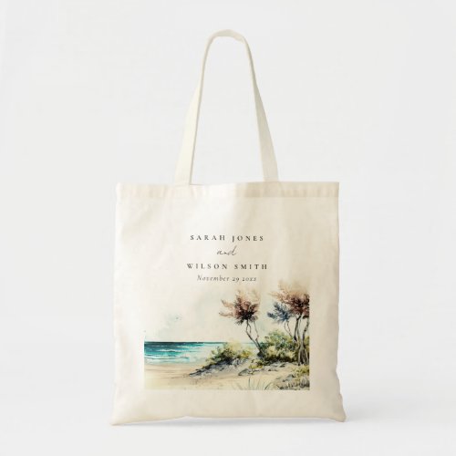 Elegant Dusky Coastal Palm Beach Seascape Wedding Tote Bag