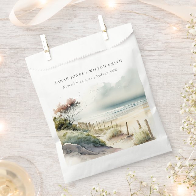 Elegant Dusky Coastal Sand Beach Seascape Wedding Favor Bag (Clipped)