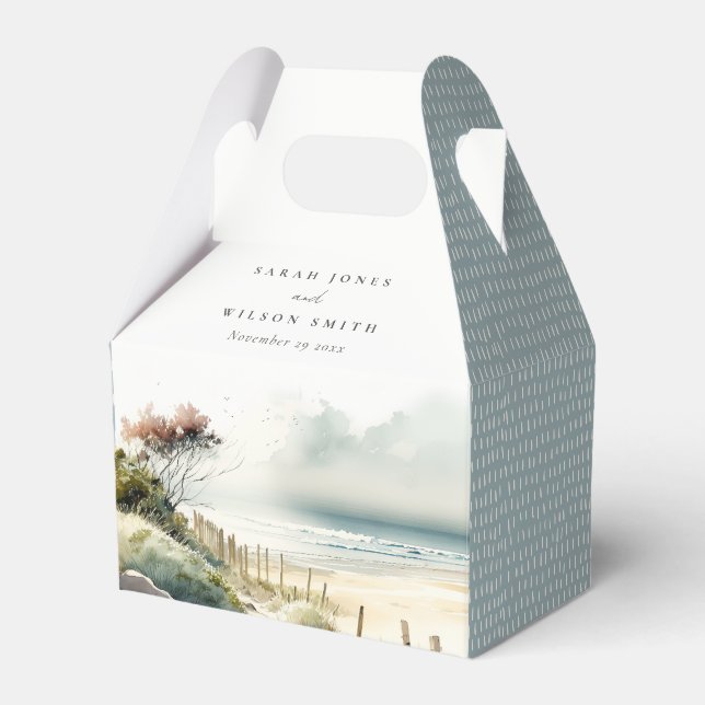 Elegant Dusky Coastal Sand Beach Seascape Wedding Favor Boxes (Front Side)