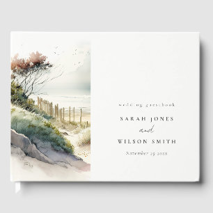 Elegant Dusky Coastal Sand Beach Seascape Wedding Guest Book