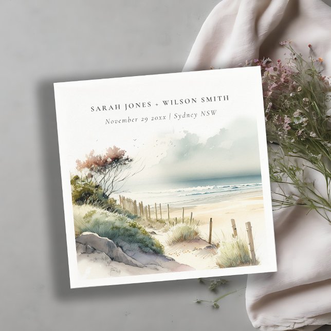 Elegant Dusky Coastal Sand Beach Seascape Wedding Napkins (Creator Uploaded)
