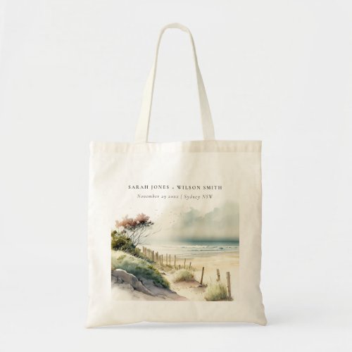 Elegant Dusky Coastal Sand Beach Seascape Wedding Tote Bag