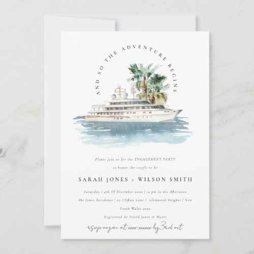 Elegant Dusky Cruise Ship Palm Seascape Engagement Invitation